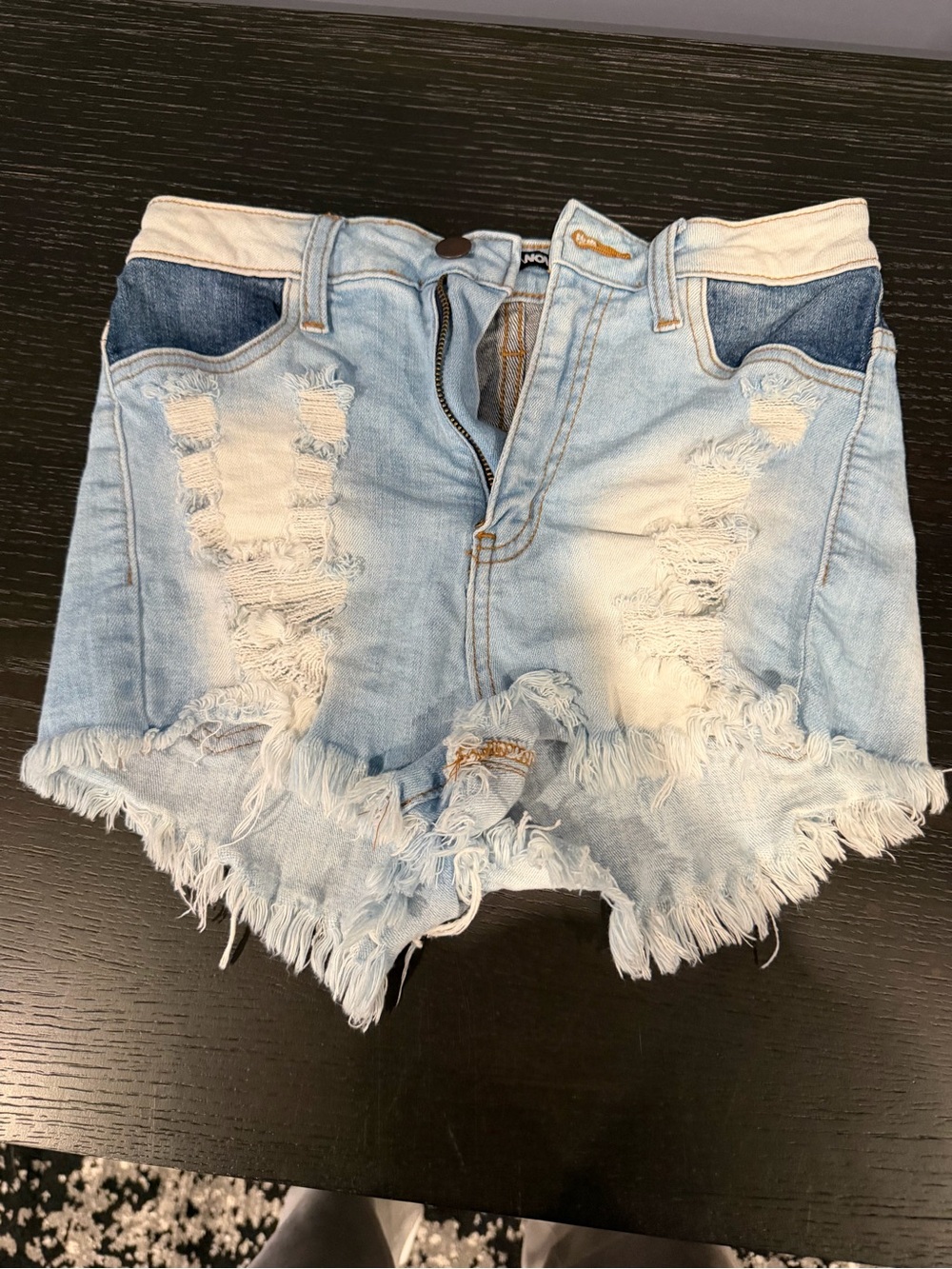 Light Blue Distressed Denim Shorts - Womens